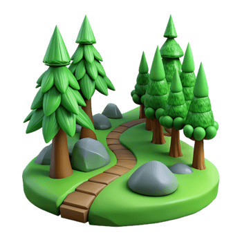 dramatic artistic Green Forest Trail Side View Isolated high quality png