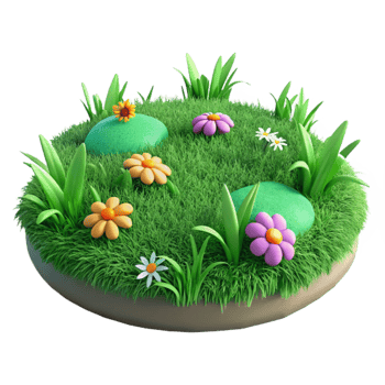 vibrant classic Green Grass Field with Wildflowers Cutout professional png