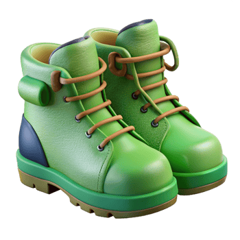impressive creative Green Hiking Boots Side View Isolated on Transparent Background high resolution png