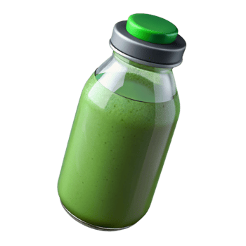 vibrant abstract Green Juice in Glass Bottle Front View Isolated premium png