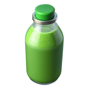 serene vintage Green Juice in Glass Bottle Front View Isolated professional png
