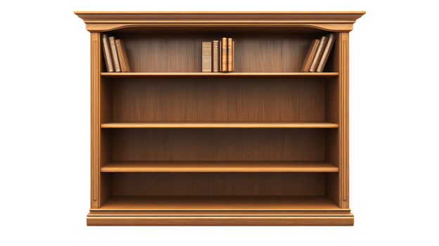 A wooden bookcase with books on it png