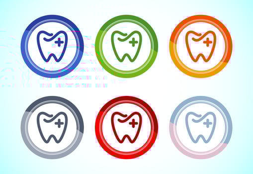 Dental care icon design illustration. 6 color button design set vector