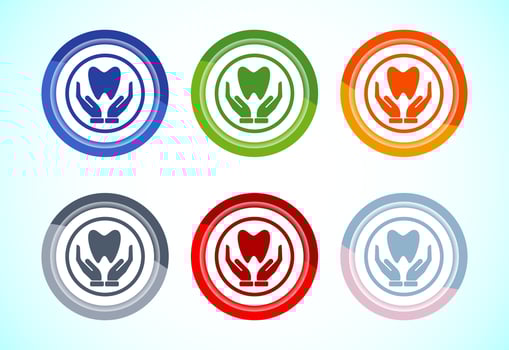 Dental care icon design illustration. Teeth care icon for dentist, 6 color button design set vector
