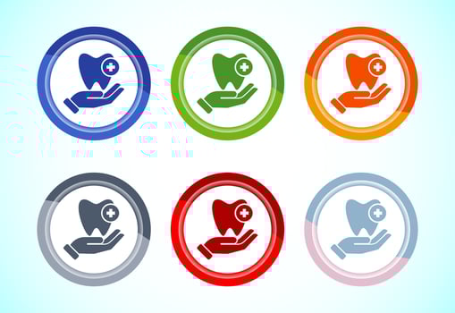 Dental care icon. Teeth care icon for dentist, dental clinic, 6 color button design set vector