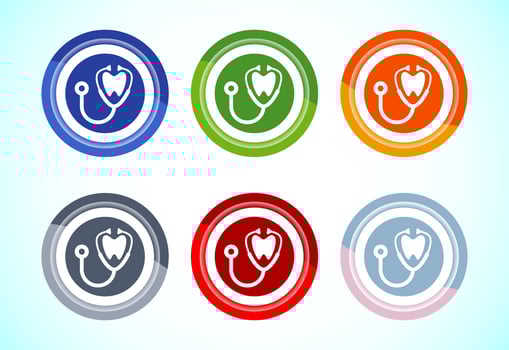 Dental care icon design. Teeth care icon for dentist, dental clinic, 6 color button design set vector