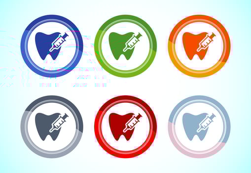 Dental care icon illustration. Teeth care icon for dentist, dental clinic, 6 color button design set vector
