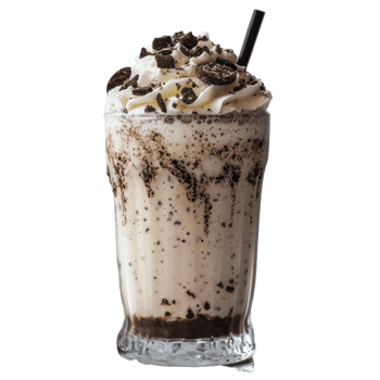 Delicious cookies and cream milkshake topped with whipped cream and chocolate crumbles on a marble countertop, Cookies and Cream Milkshake with Whipped Cream on transparent background png