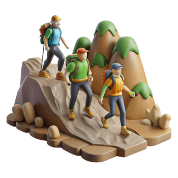 magnificent artistic Group Hiking Up Mountain Trail Cutout authentic png
