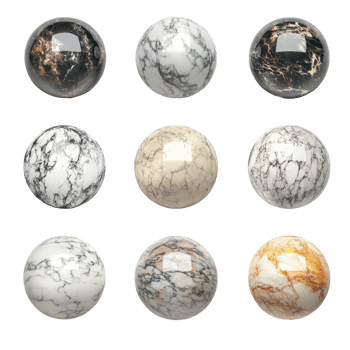 Beautifully crafted marble spheres arranged on a clean transparent background showcasing unique patterns and colors, marble spheres isolated on transparent background png