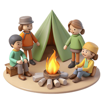 impressive creative Group of Campers Around Fire Transparent Background 4K png