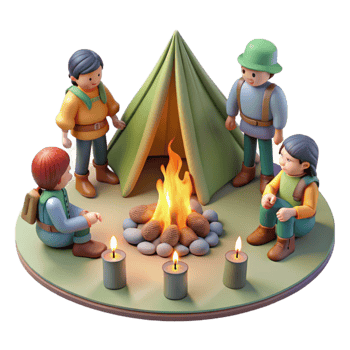dramatic contemporary Group of Campers Around Fire Transparent Background authentic png