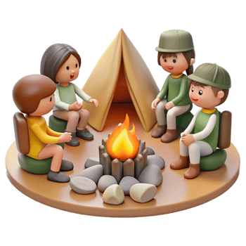 dramatic modern Group of Campers Around Fire Transparent Background original png