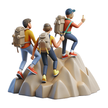 elegant contemporary Group of Hikers Reaching Mountain Summit Transparent Background professional png