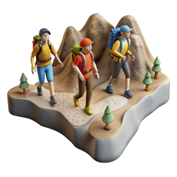 elegant classic Group of Hikers on Mountain Trail Cutout 4K png