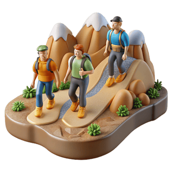 beautiful modern Group of Hikers on Mountain Trail Cutout high quality png