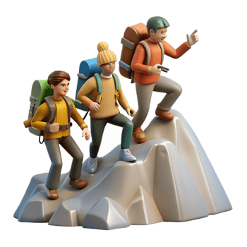 wonderful vintage Group of Hikers Reaching Mountain Summit Transparent Background 4K png