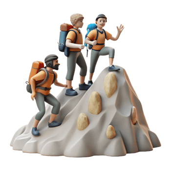 magnificent creative Group of Hikers Reaching Mountain Summit Transparent Background premium png