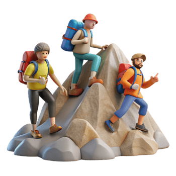 extraordinary modern Group of Hikers Reaching Mountain Summit Transparent Background premium png