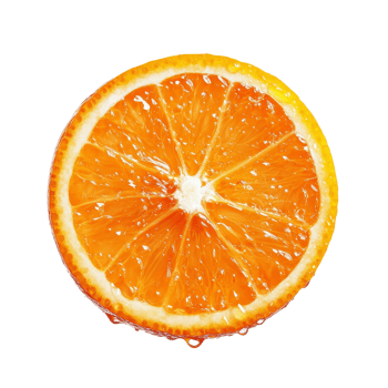 Fresh orange slice with water droplets glistening on the surface against a clean transparent background, Orange slice with drop of water isolated on transparent background png