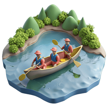 impressive classic Group of People Canoeing on Lake Cutout premium png
