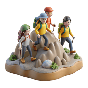 elegant artistic Group of People Hiking Through Jungle Isolated detailed png