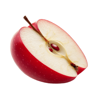 Fresh red apple slice beautifully displayed against a clean transparent background, showcasing its crisp texture and seeds, Red apple slice isolated on transparent background png