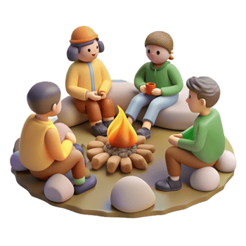 vibrant vintage Group of People Sitting Around Campfire Isolated authentic png