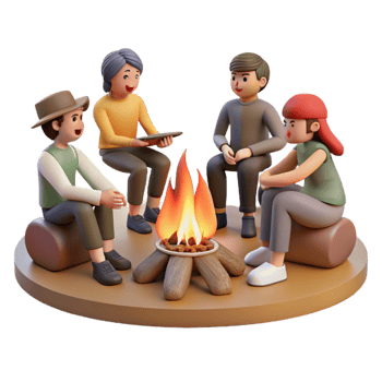 vibrant minimalist Group of People Sitting Around Campfire Isolated detailed png
