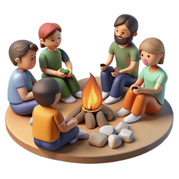 dramatic classic Group of People Sitting Around Campfire Isolated 4K png