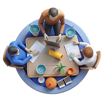 dramatic artistic Group of People Working on Project Top View Cutout original png