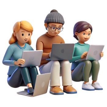 magnificent minimalist Group of Students Working on Laptops Isolated 4K png