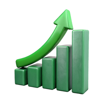 wonderful artistic Growing Bar Graph with Upward Arrow Green Isolated Cutout original png