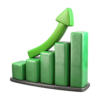 serene contemporary Growing Bar Graph with Upward Arrow Green Isolated Cutout 4K png