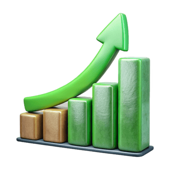 impressive minimalist Growing Bar Graph with Upward Arrow Green Isolated Cutout detailed png