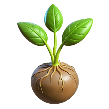 vibrant minimalist Growing Plant with Roots Visible Isolated premium png