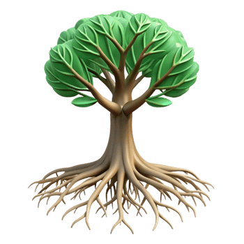 extraordinary minimalist Growing Tree with Deep Roots Stability Symbol Transparent Background high resolution png