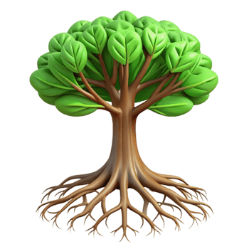 stunning rustic Growing Tree with Deep Roots Stability Symbol Transparent Background high quality png