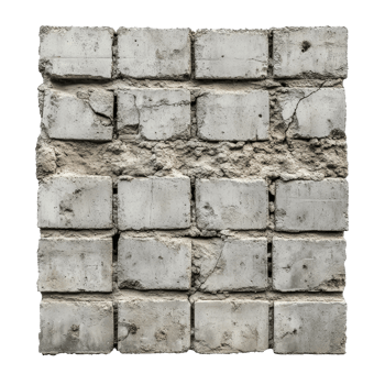 Concrete wall texture with distinct blocks and chipping in an isolated setting on a transparent background, whole is beton wall isolated on transparent background png
