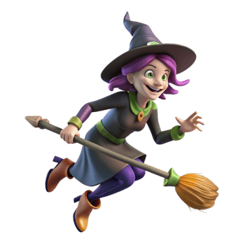 wonderful vintage Halloween Witch Broom Flying Cutout detailed png