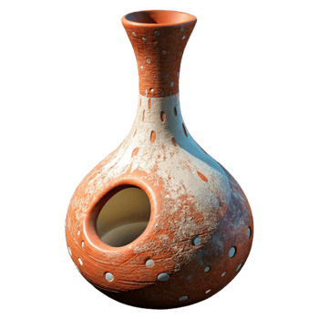vibrant traditional Handcrafted Ceramic Vase with Long Neck Cutout high resolution png