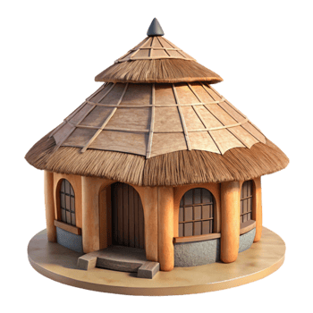 beautiful creative Hand Drawn African Village Hut Thatched Roof Cutout 4K png