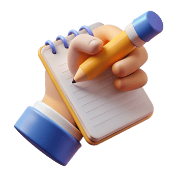 beautiful artistic Hand Holding Pencil Writing on Notebook Isolated detailed png