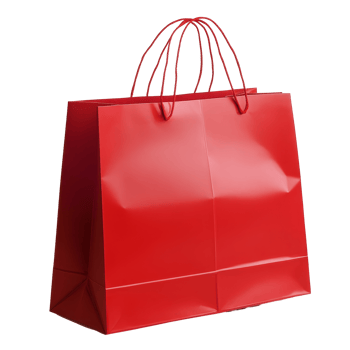 Bright red shopping bag isolated on a transparent background for retail or gift purposes in contemporary design aesthetics, Red shopping bag isolated png