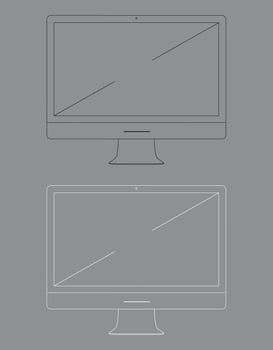 linear white icon of laptop with diagonal isolated on grey background vector