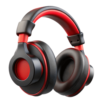 vibrant vintage Headphones Black and Red Gaming Isolated on White Background 4K png