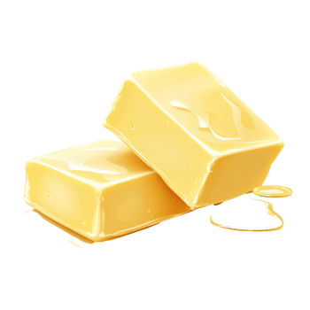 Two delicious pieces of butter melting together on a transparent background creating a rich, creamy texture, Two pieces of butter melting isolated png