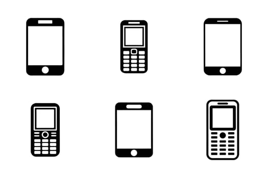 Mobile device isolated flat silhouette icon pack vector