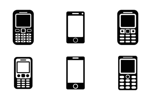 Mobile phone silhouette flat outline line art icon series vector