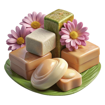 serene rustic Herbal Soap Bars and Flowers Arrangement Isolated exclusive png